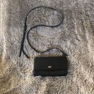 Michael Kors black leather crossbody phone holder